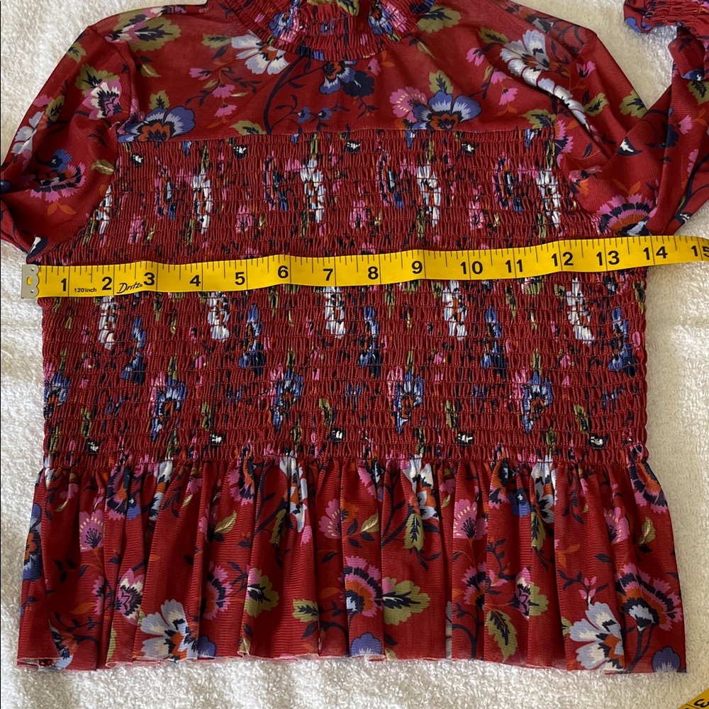 Chelsea & Violet Red Floral Smocked Long-Sleeve Crop Top - Picture 6 of 11